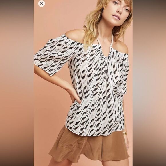 Bailey/44 Anthro Juniper Monkey Print Rope Tie Halter Top Breathable Blouse XS - Picture 1 of 13